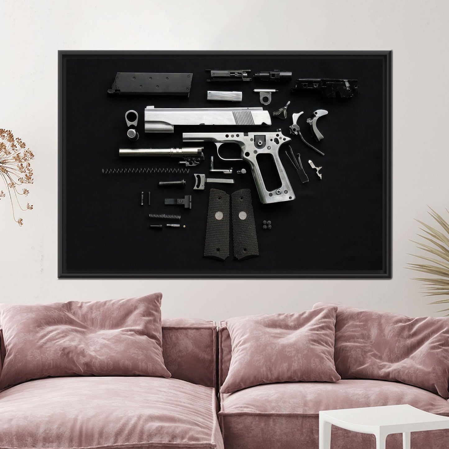 Disassembled Gun Tactical Firearm Parts Canvas Print