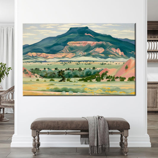 Georgia O'Keeffe Inspired Southwestern Landscape Canvas, Desert Mountain Scene Print for Nature or