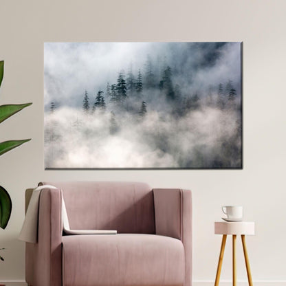 Misty Pine Forest Foggy Landscape Canvas Print