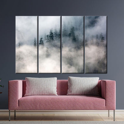 Misty Pine Forest Foggy Landscape Canvas Print