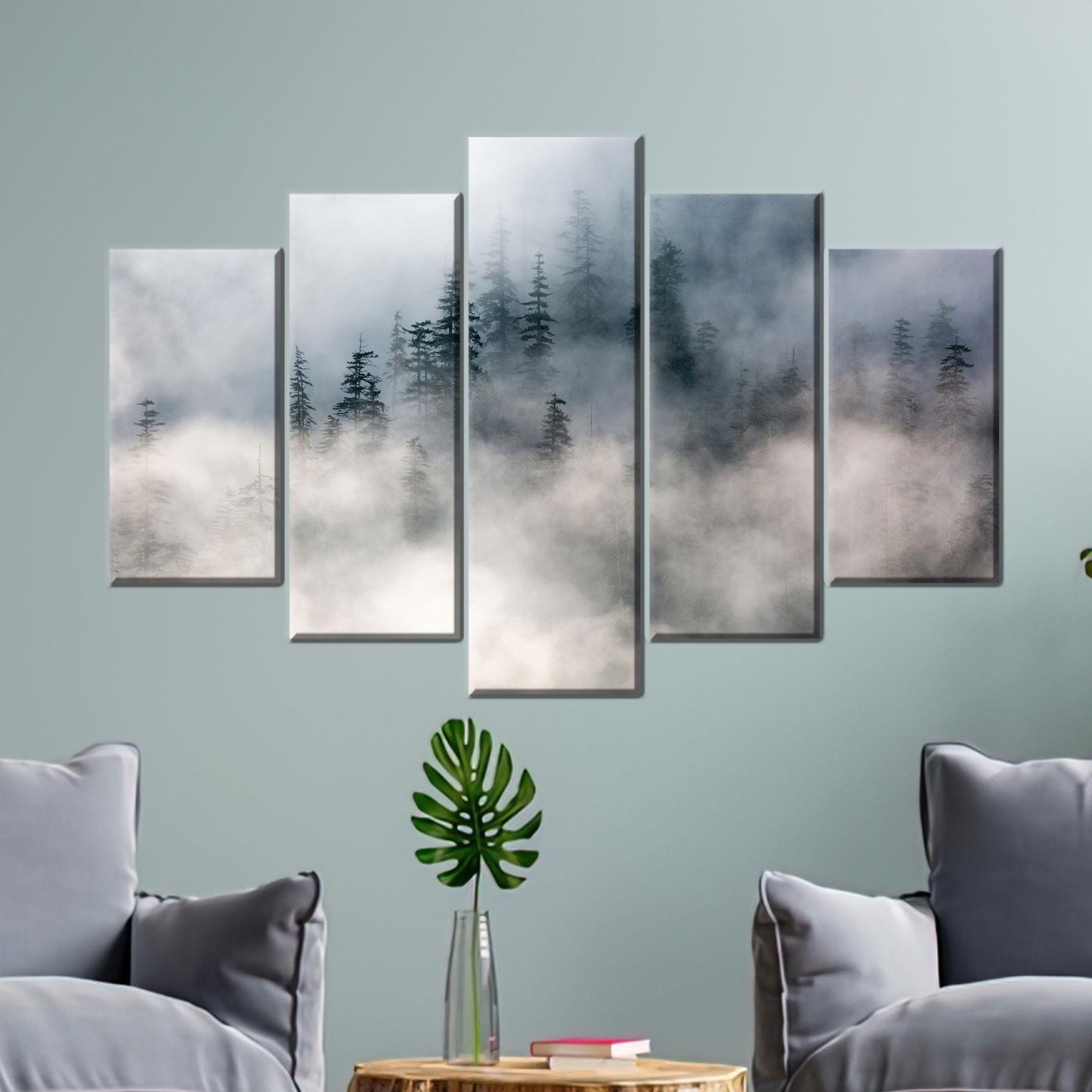 Misty Pine Forest Foggy Landscape Canvas Print