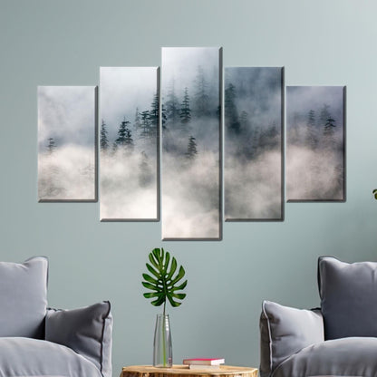 Misty Pine Forest Foggy Landscape Canvas Print