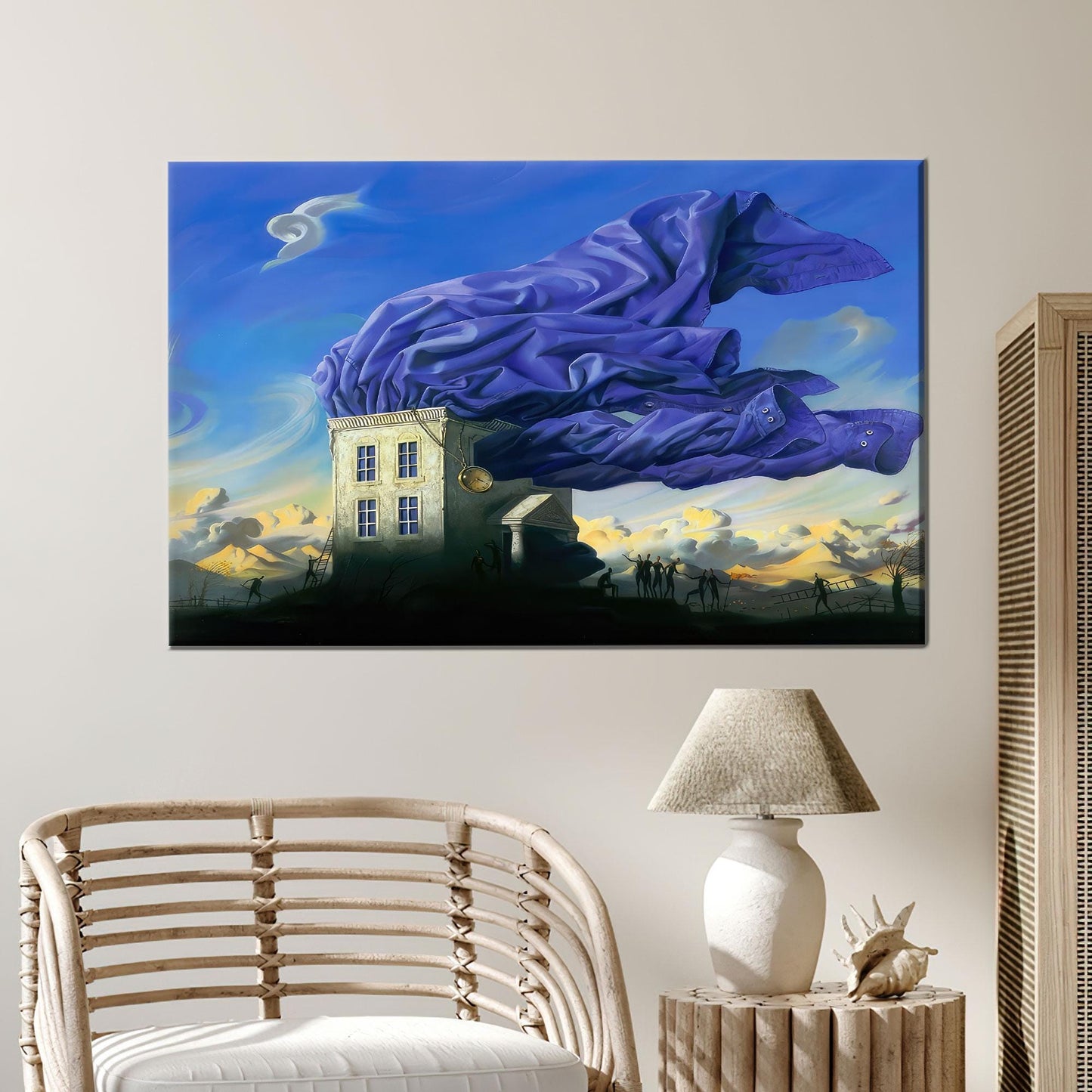 Blue Surreal House and Sky Canvas Print