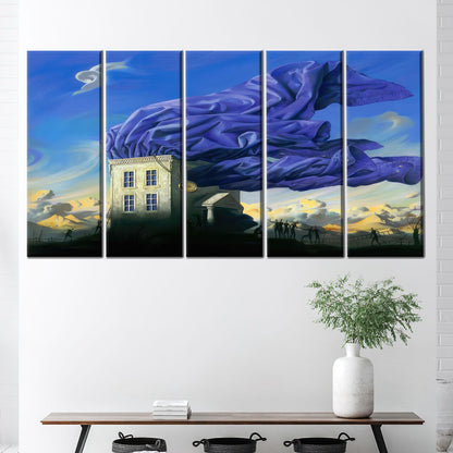 Blue Surreal House and Sky Canvas Print