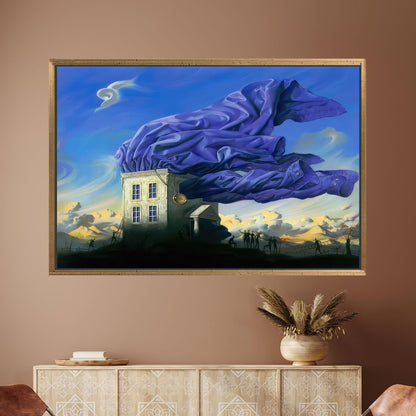 Blue Surreal House and Sky Canvas Print
