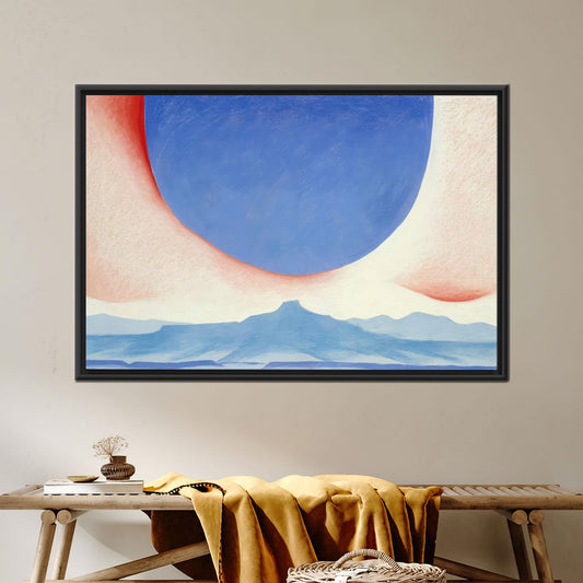 Blue and Pink Desert Sky Canvas Wall Art, Modern Abstract Sun and Mountain Print for Southwest Decor