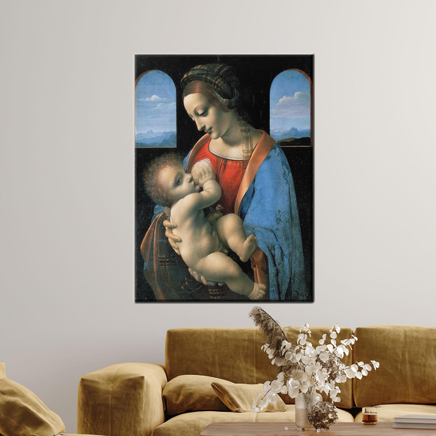 Red Line Accent Dark Blue Canvas Print