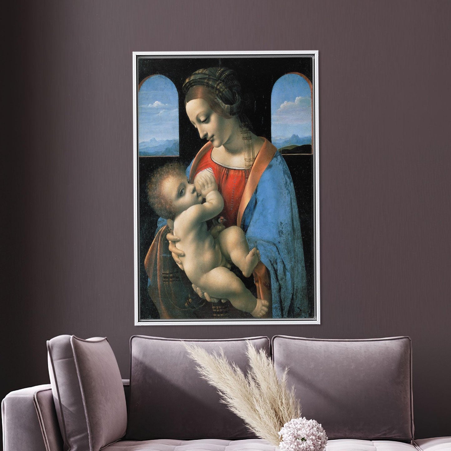 Red Line Accent Dark Blue Canvas Print