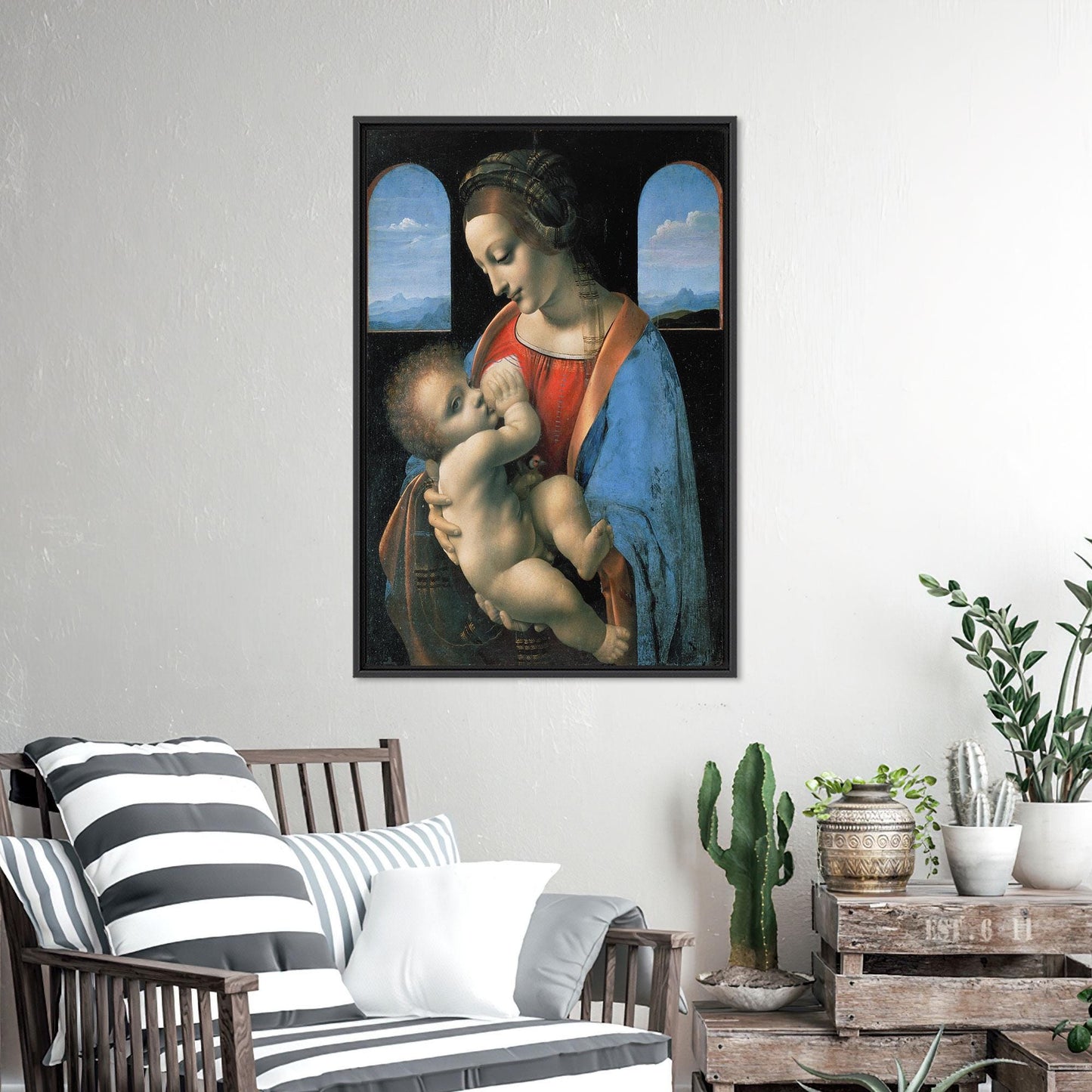 Red Line Accent Dark Blue Canvas Print