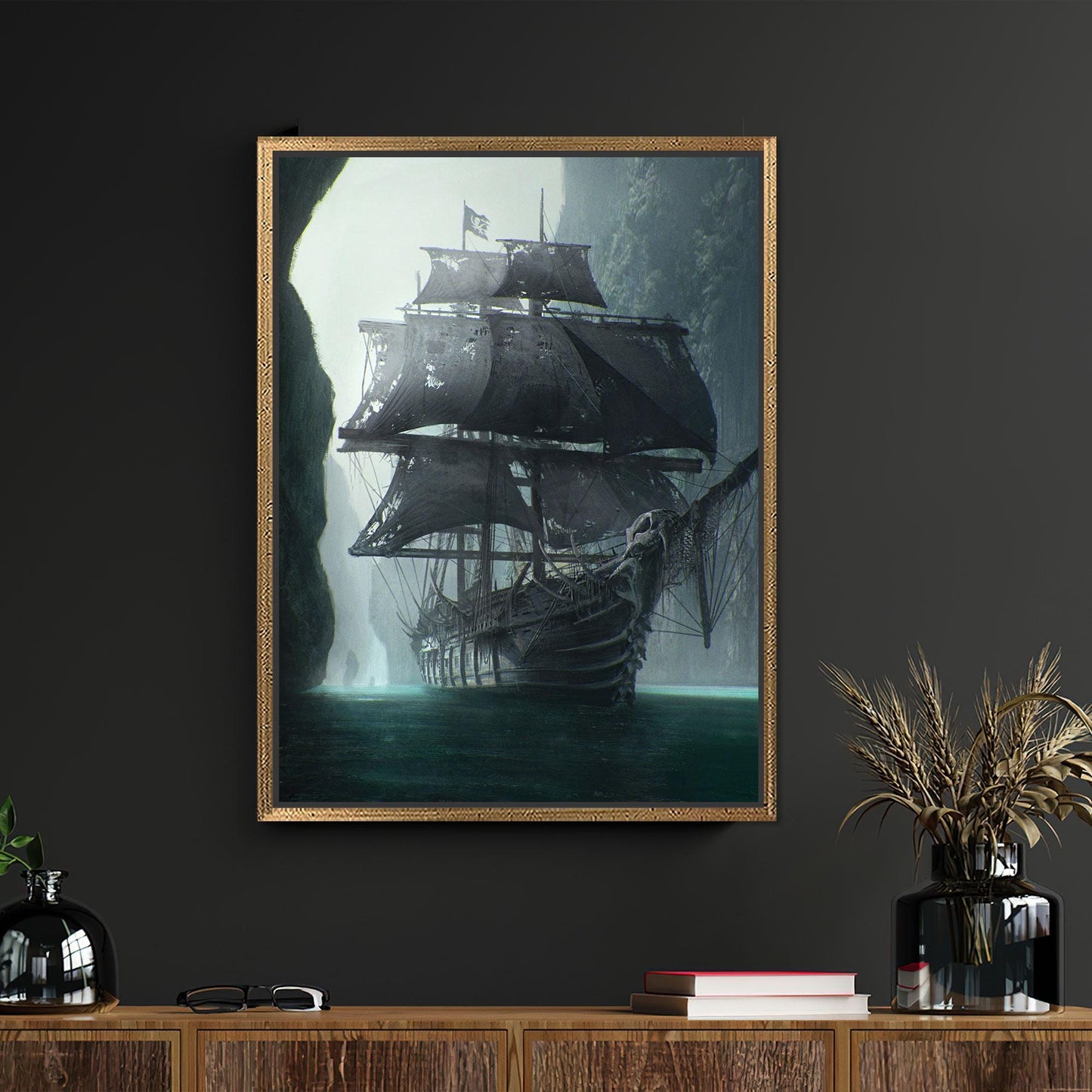 Mysterious Dark Pirate Ship Ghostly Canvas Print