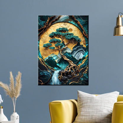 Golden Moon Bonsai Textured Tree Canvas Print