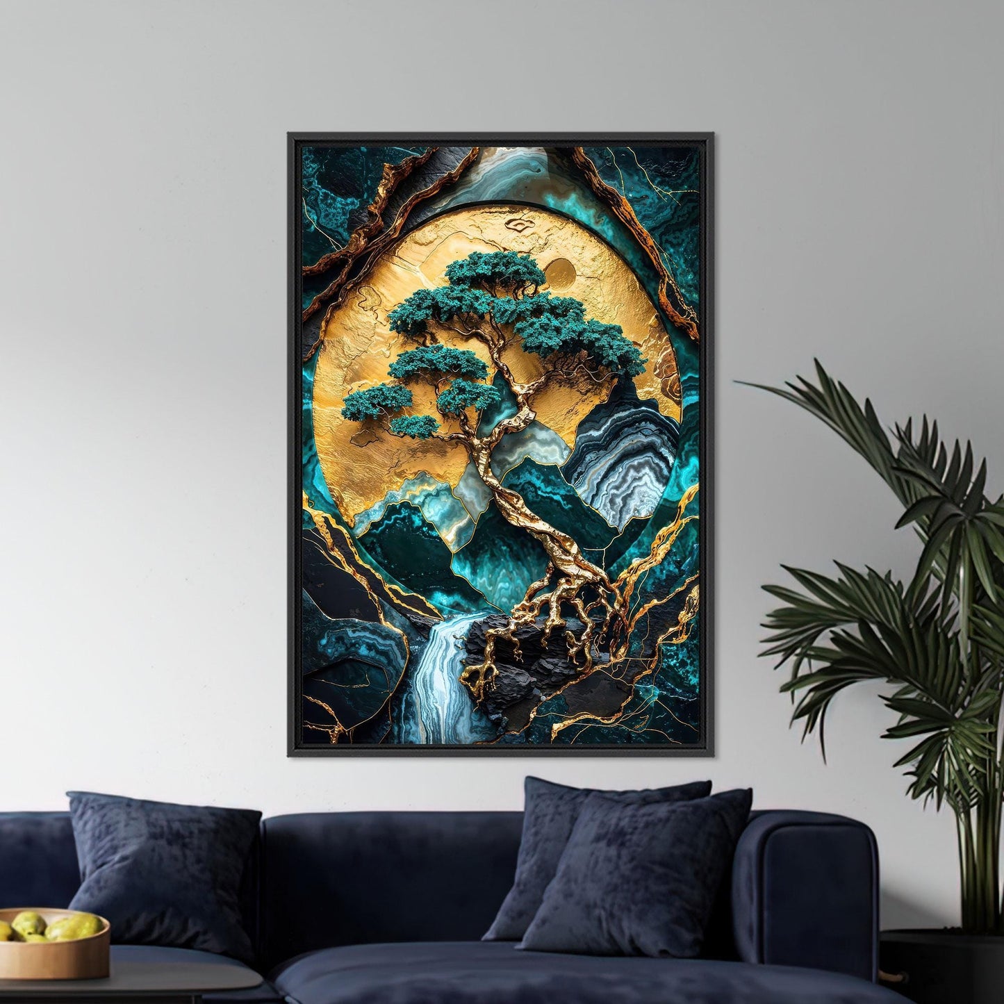 Golden Moon Bonsai Textured Tree Canvas Print