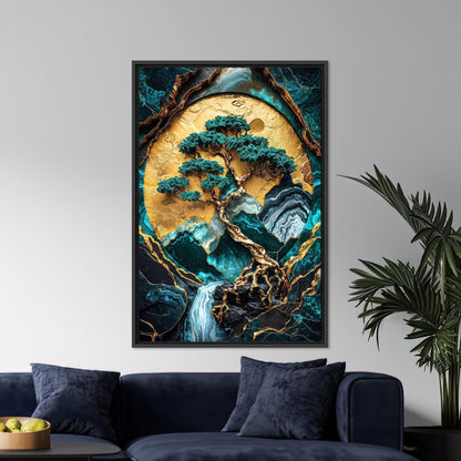 Golden Moon Bonsai Textured Tree Canvas Print