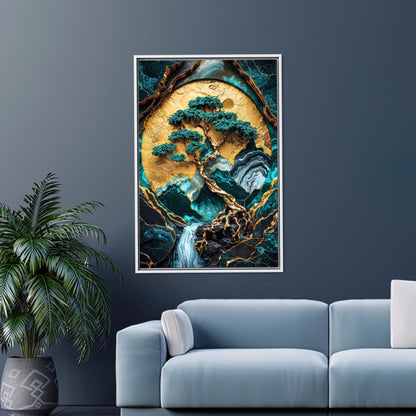 Golden Moon Bonsai Textured Tree Canvas Print