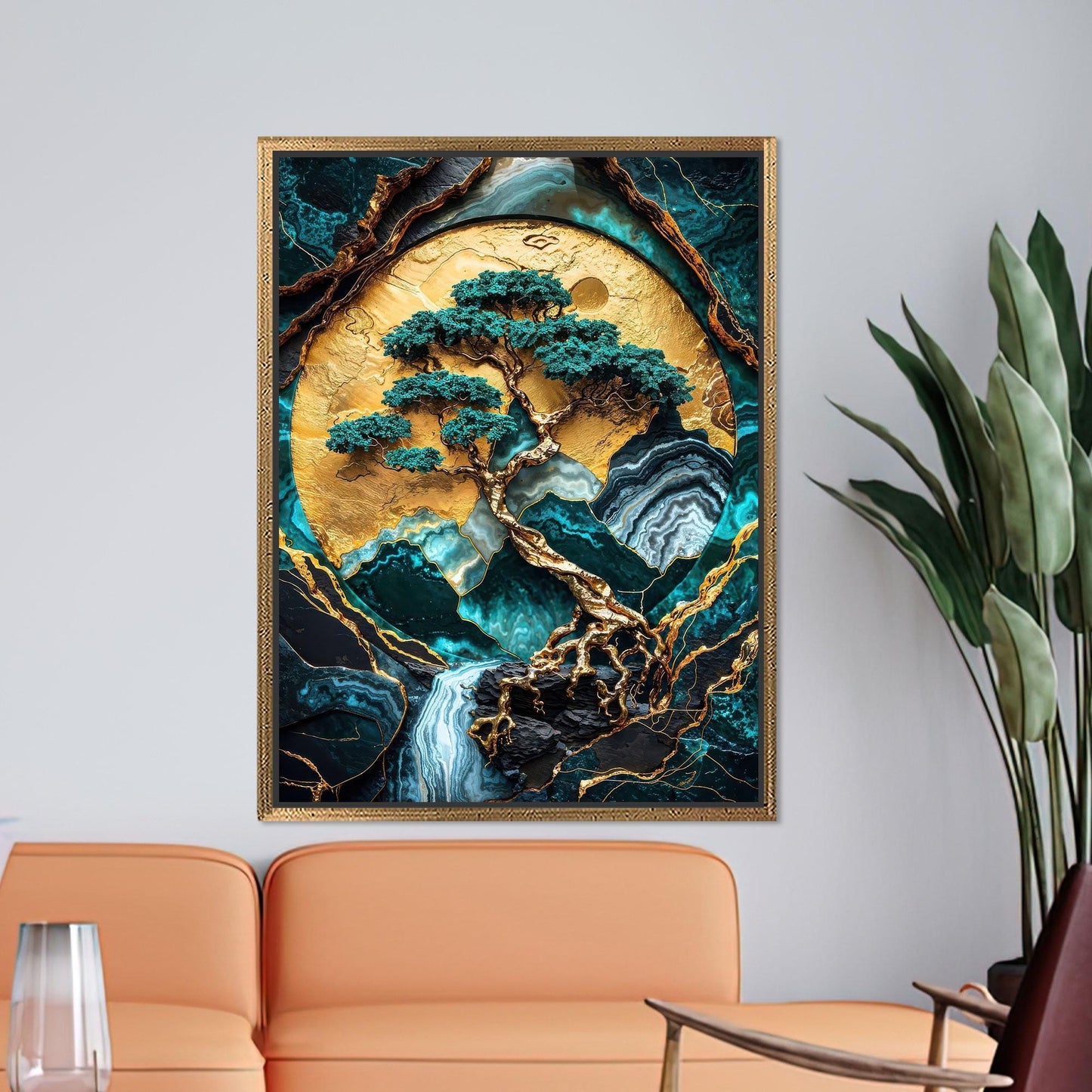 Golden Moon Bonsai Textured Tree Canvas Print
