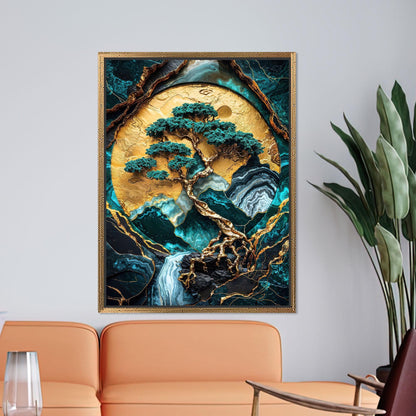 Golden Moon Bonsai Textured Tree Canvas Print