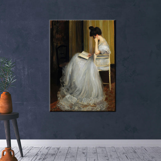 Vintage Victorian Woman Reading Canvas Wall Art, Romantic Classic Painting Print for Bedroom or