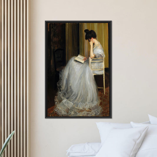 Vintage Victorian Woman Reading Canvas Wall Art, Romantic Classic Painting Print for Bedroom or