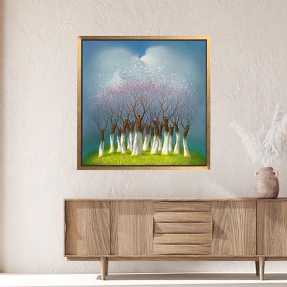 Whimsical Spring Nature Canvas Wall Art, Surreal Tree People Poster for Creative Home Decor