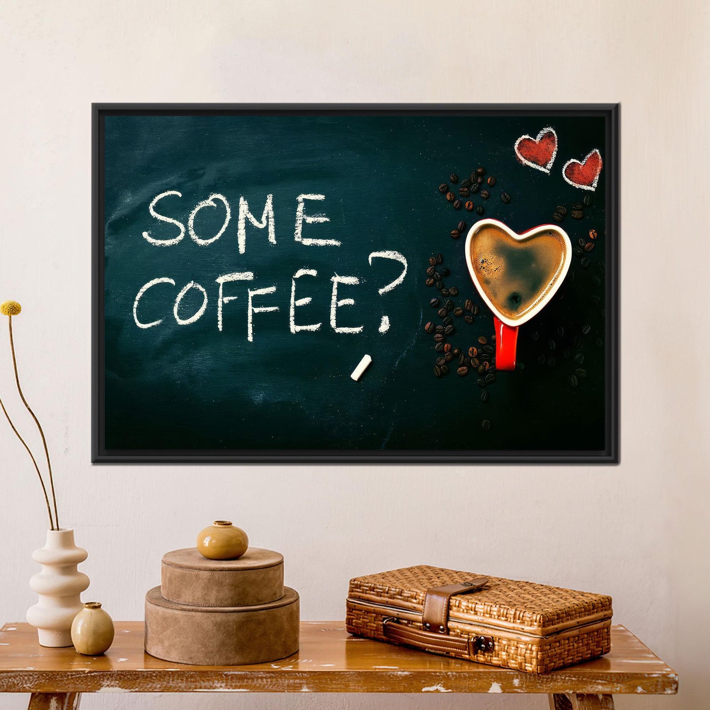 Coffee Quote Heart Cup Chalkboard Canvas Print