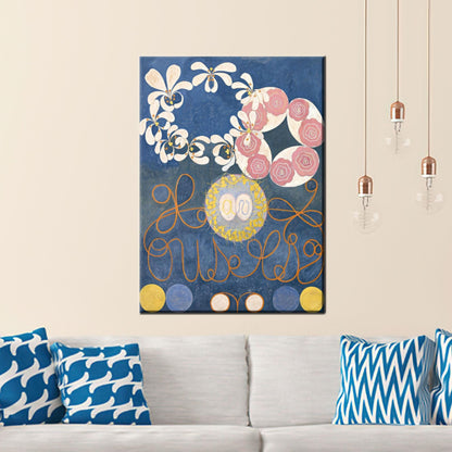 Blue Floral Abstract Pink Circles Canvas Print