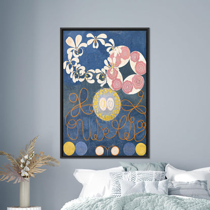 Blue Floral Abstract Pink Circles Canvas Print