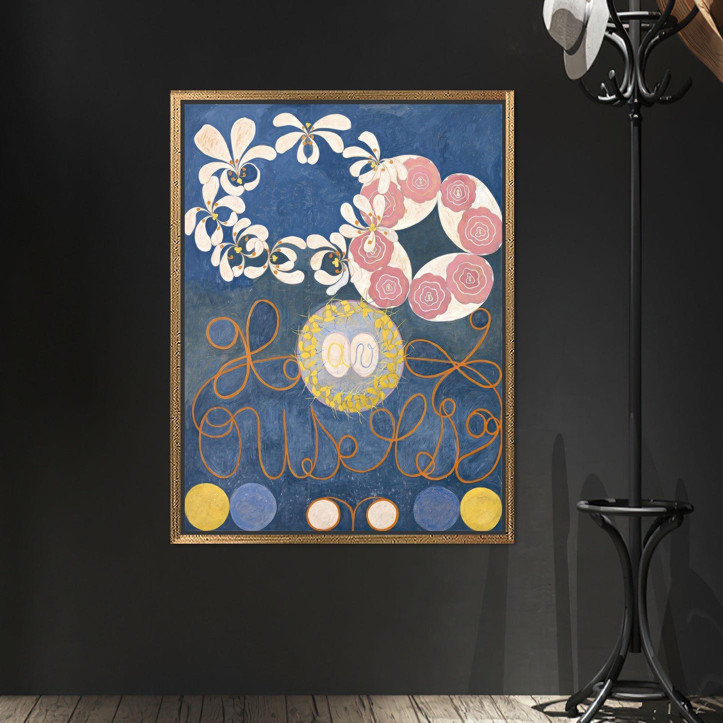 Blue Floral Abstract Pink Circles Canvas Print