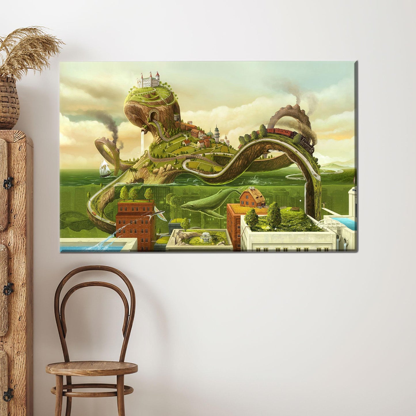 Surreal Train Journey Fantasy Landscape Canvas Print