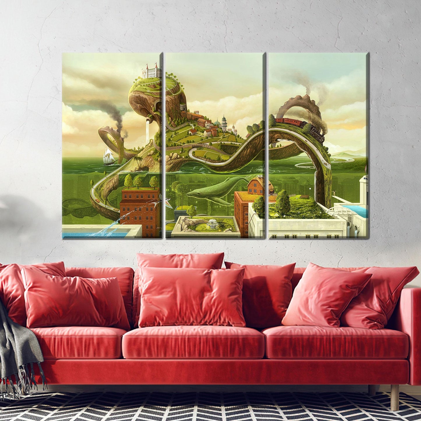 Surreal Train Journey Fantasy Landscape Canvas Print