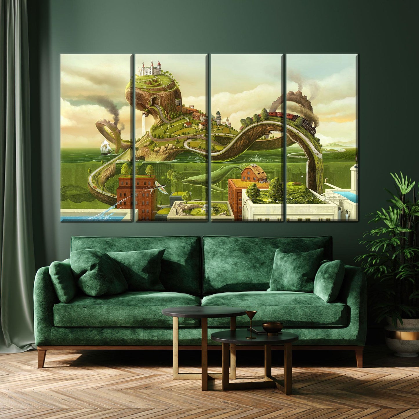 Surreal Train Journey Fantasy Landscape Canvas Print