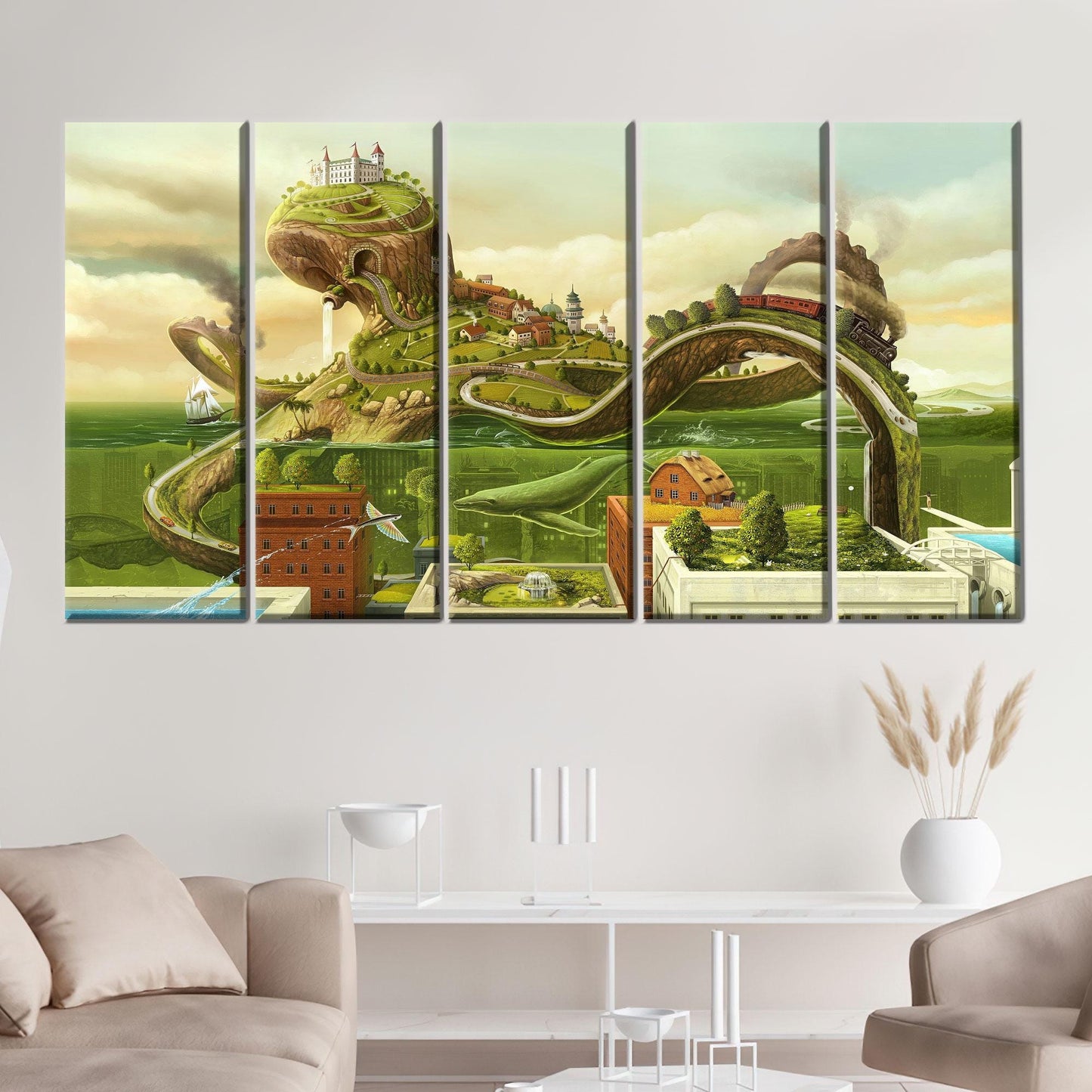 Surreal Train Journey Fantasy Landscape Canvas Print