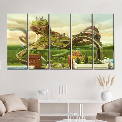 Surreal Train Journey Fantasy Landscape Canvas Print