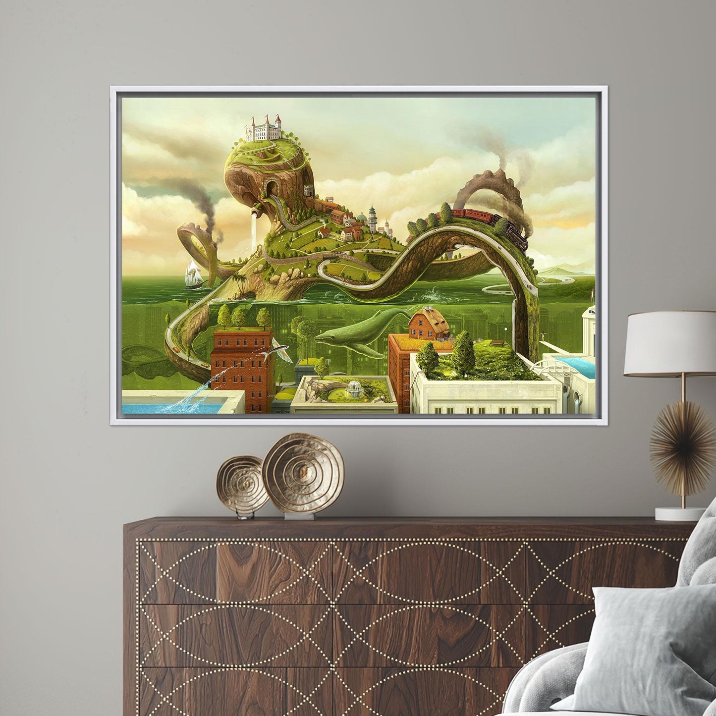 Surreal Train Journey Fantasy Landscape Canvas Print