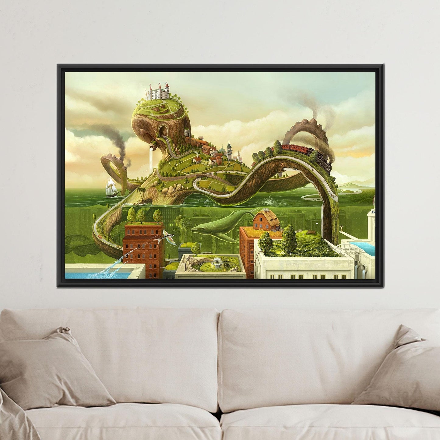 Surreal Train Journey Fantasy Landscape Canvas Print