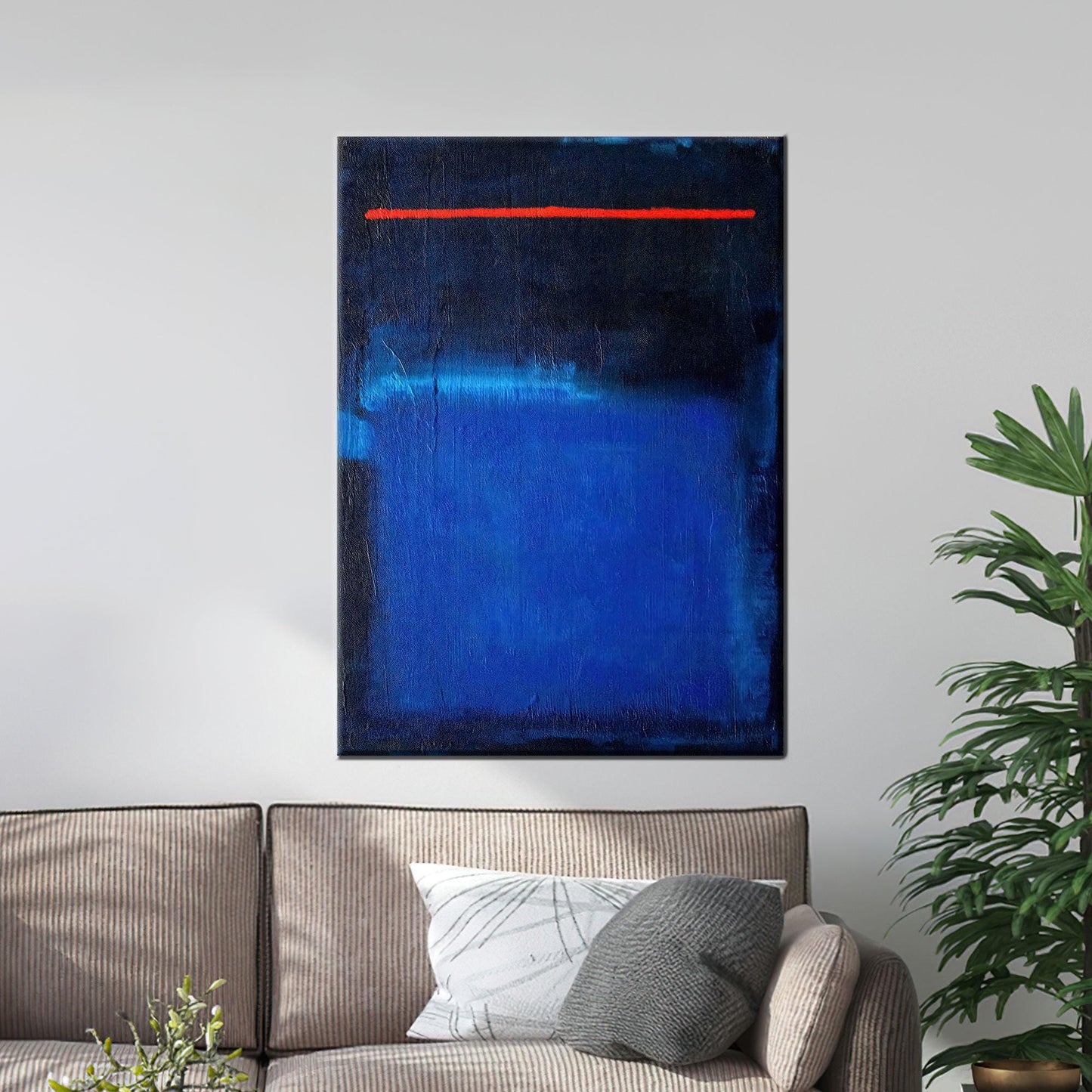 Red Line Accent Dark Blue Canvas Print