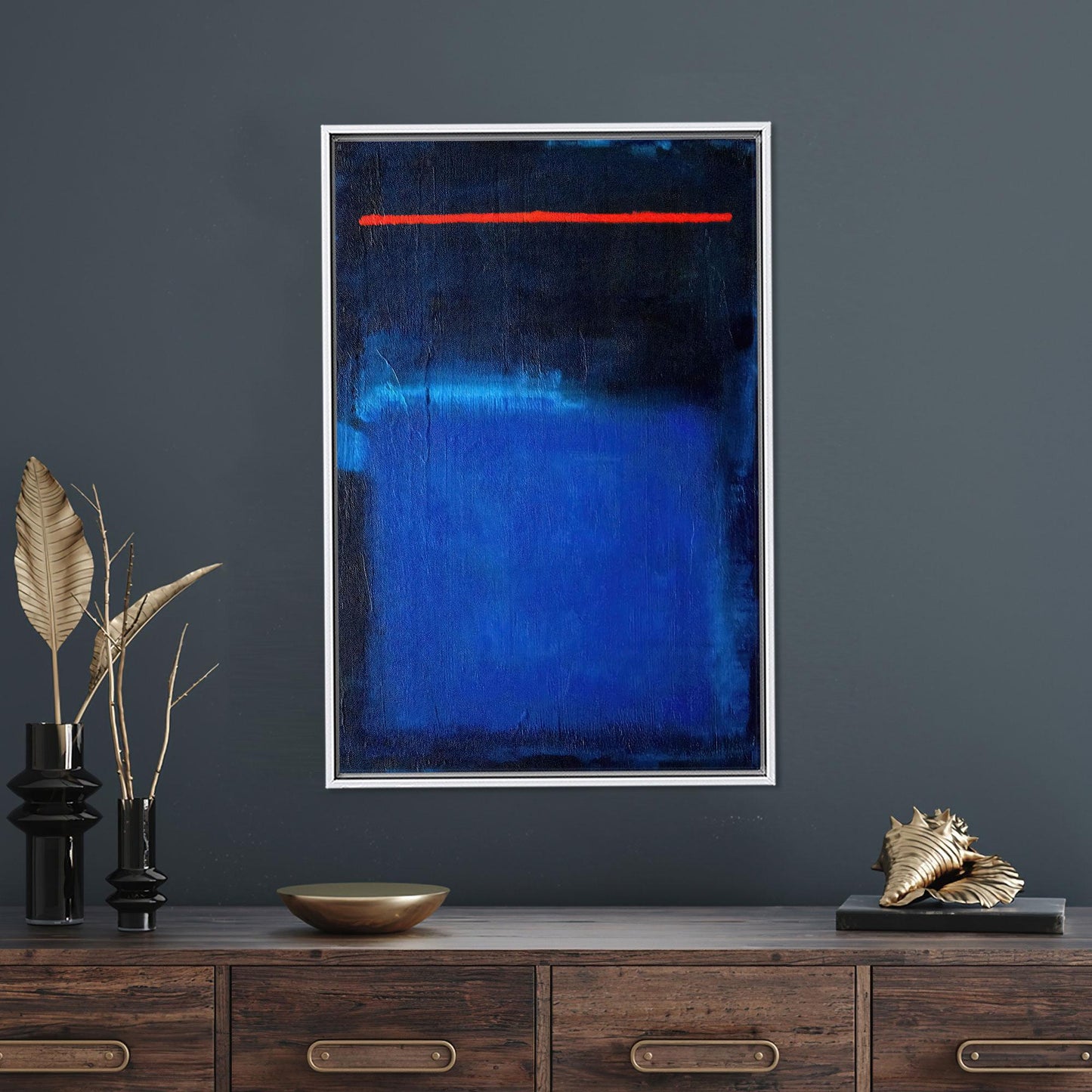 Red Line Accent Dark Blue Canvas Print