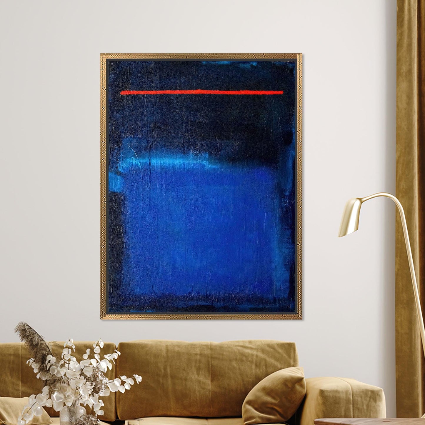 Red Line Accent Dark Blue Canvas Print