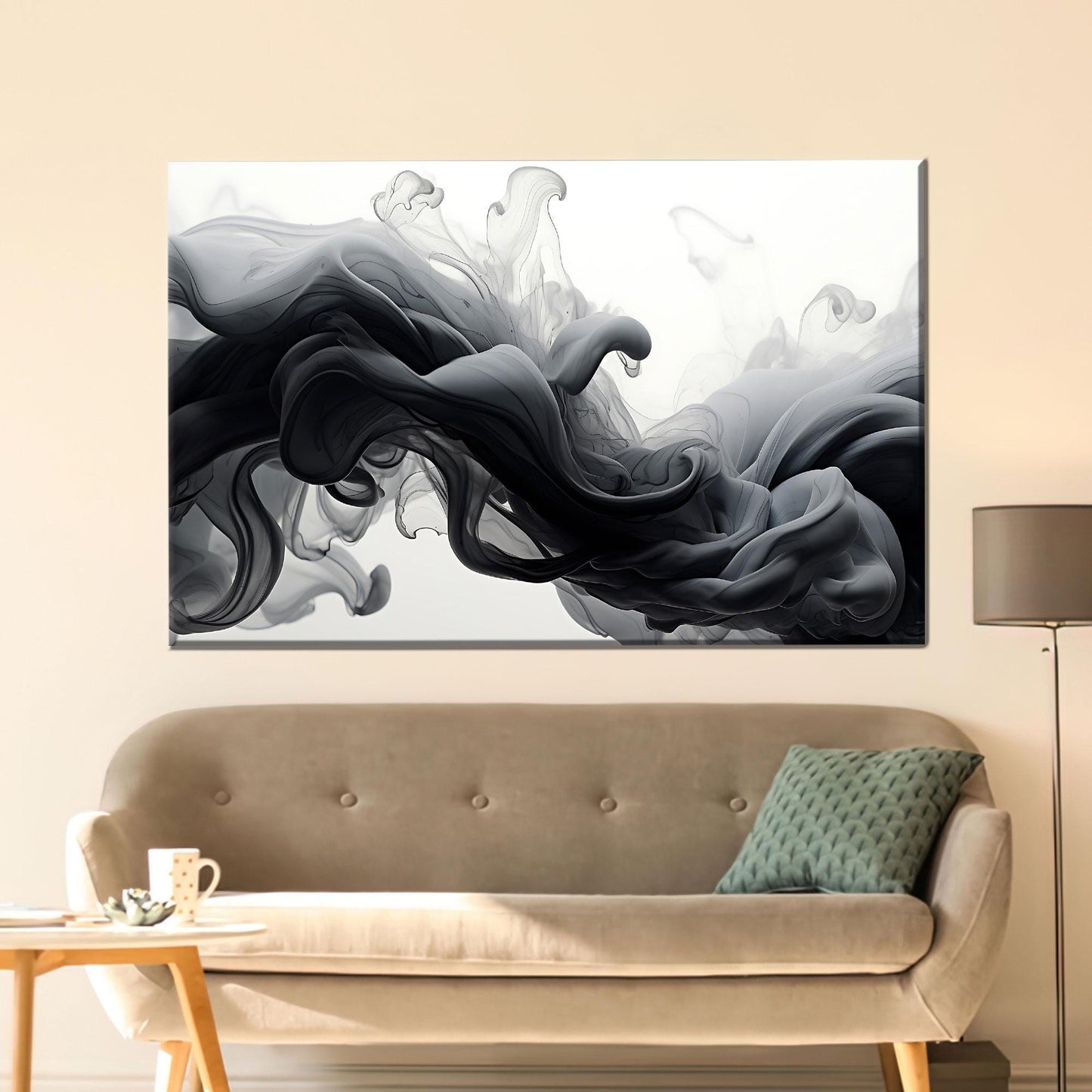 Black Ink Smoke Abstract Fluid Canvas Print