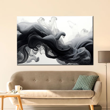 Black Ink Smoke Abstract Fluid Canvas Print
