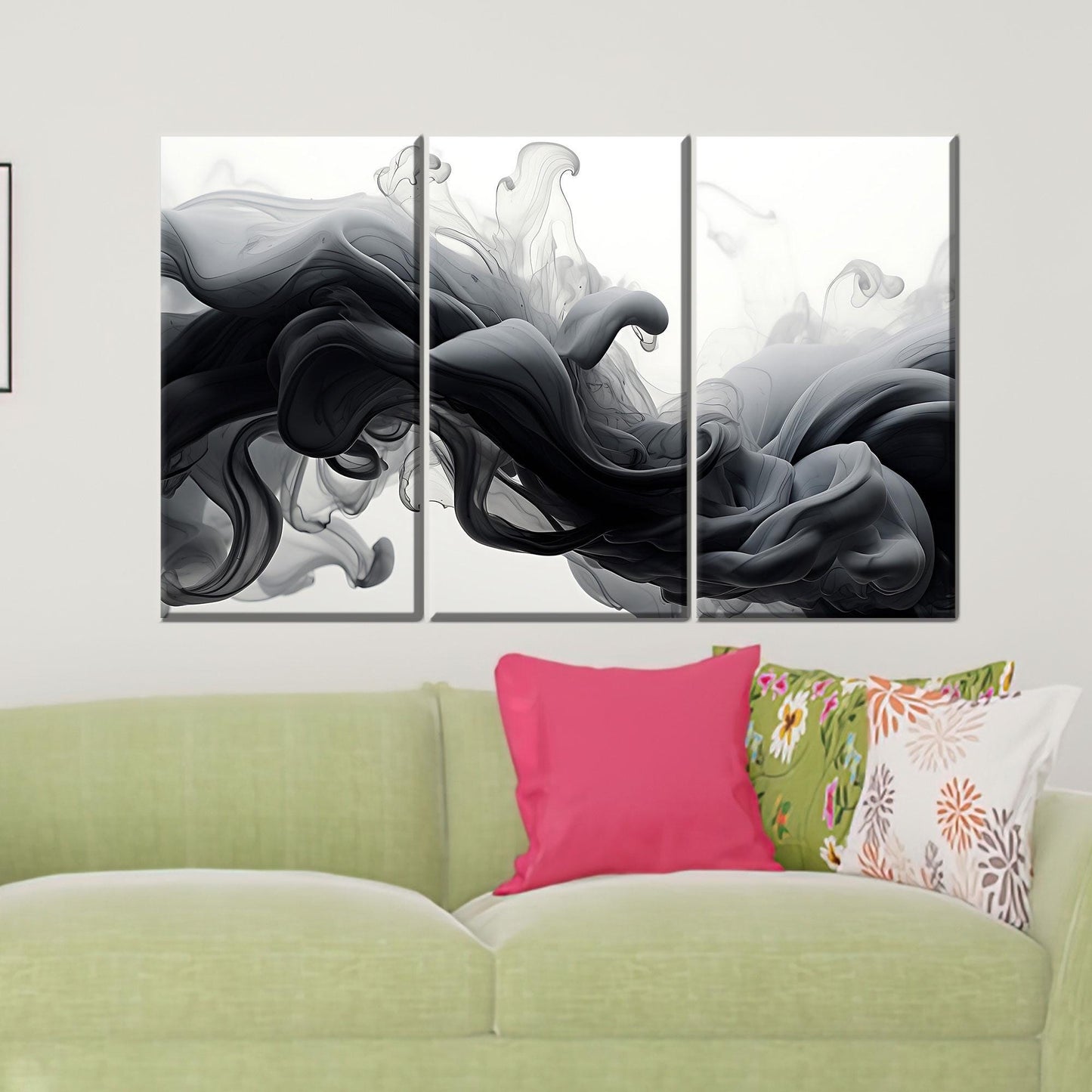 Black Ink Smoke Abstract Fluid Canvas Print
