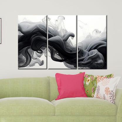Black Ink Smoke Abstract Fluid Canvas Print