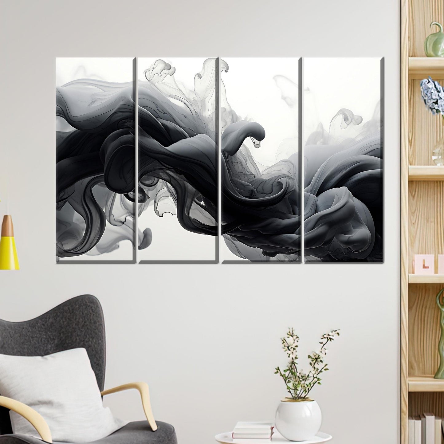 Black Ink Smoke Abstract Fluid Canvas Print