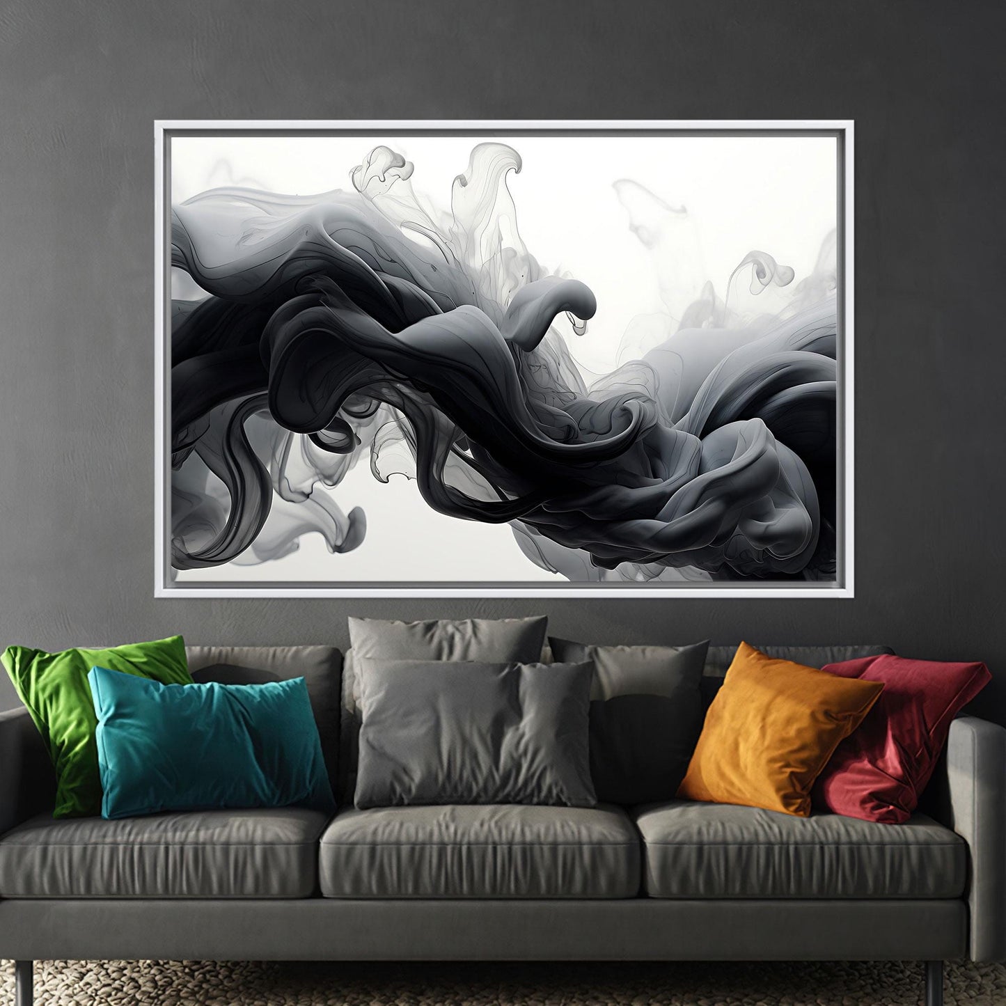 Black Ink Smoke Abstract Fluid Canvas Print