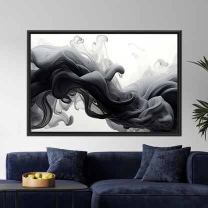 Black Ink Smoke Abstract Fluid Canvas Print