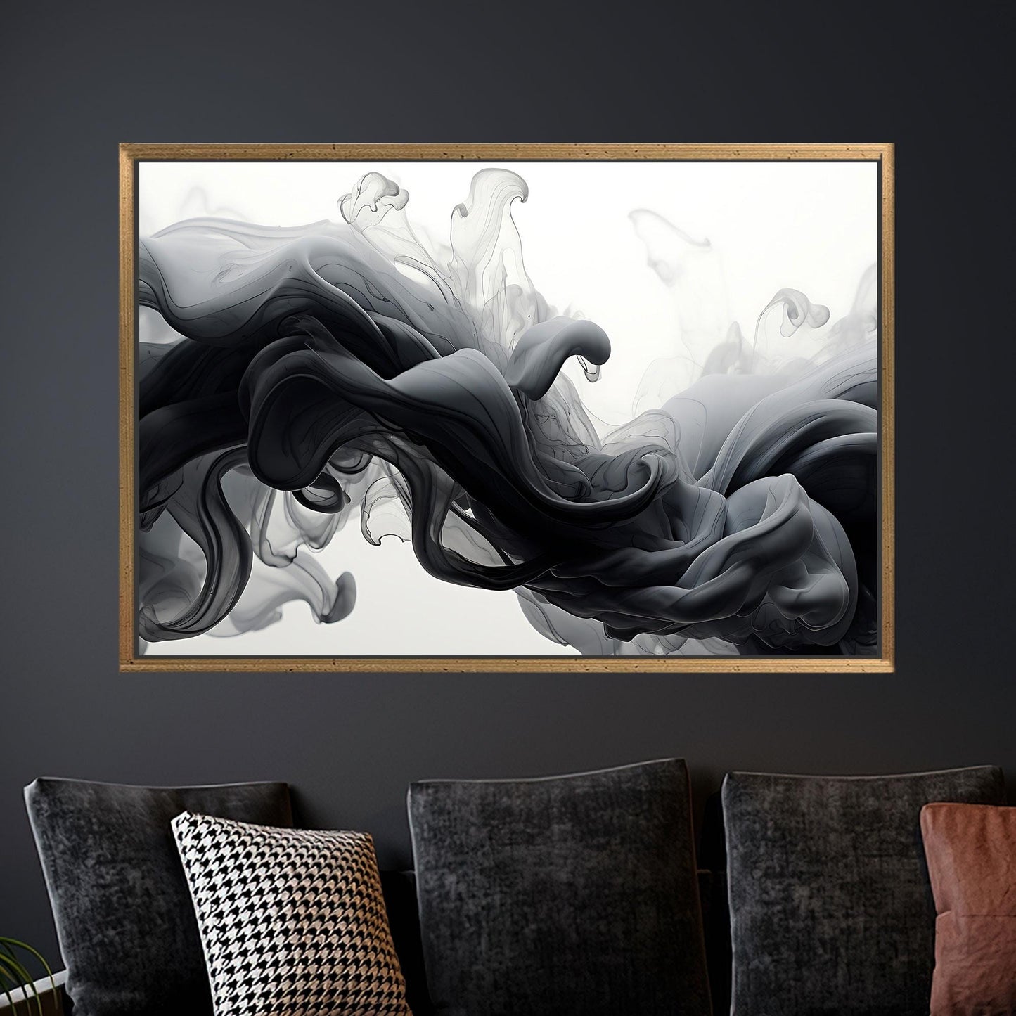 Black Ink Smoke Abstract Fluid Canvas Print