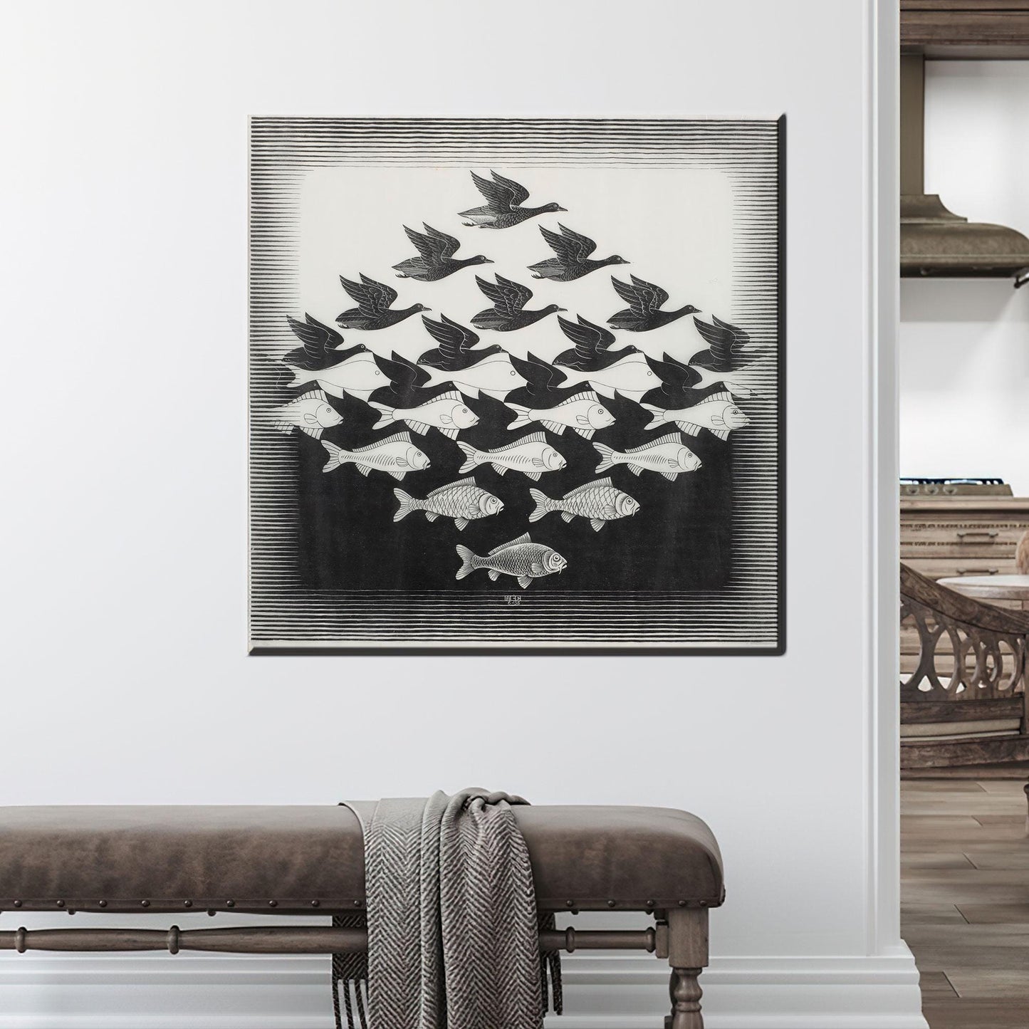 Escher Style Fish and Bird Canvas Print