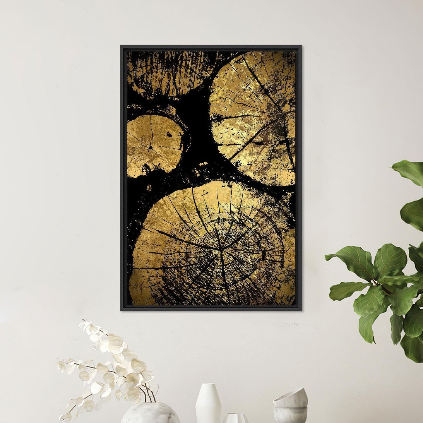 Black and Gold Tree Rings Canvas Print