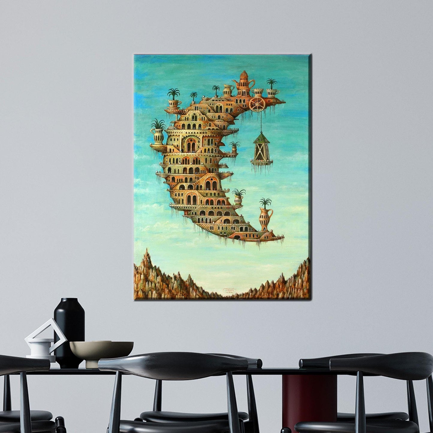 Fantasy Moon Building Surreal Crescent Canvas Print
