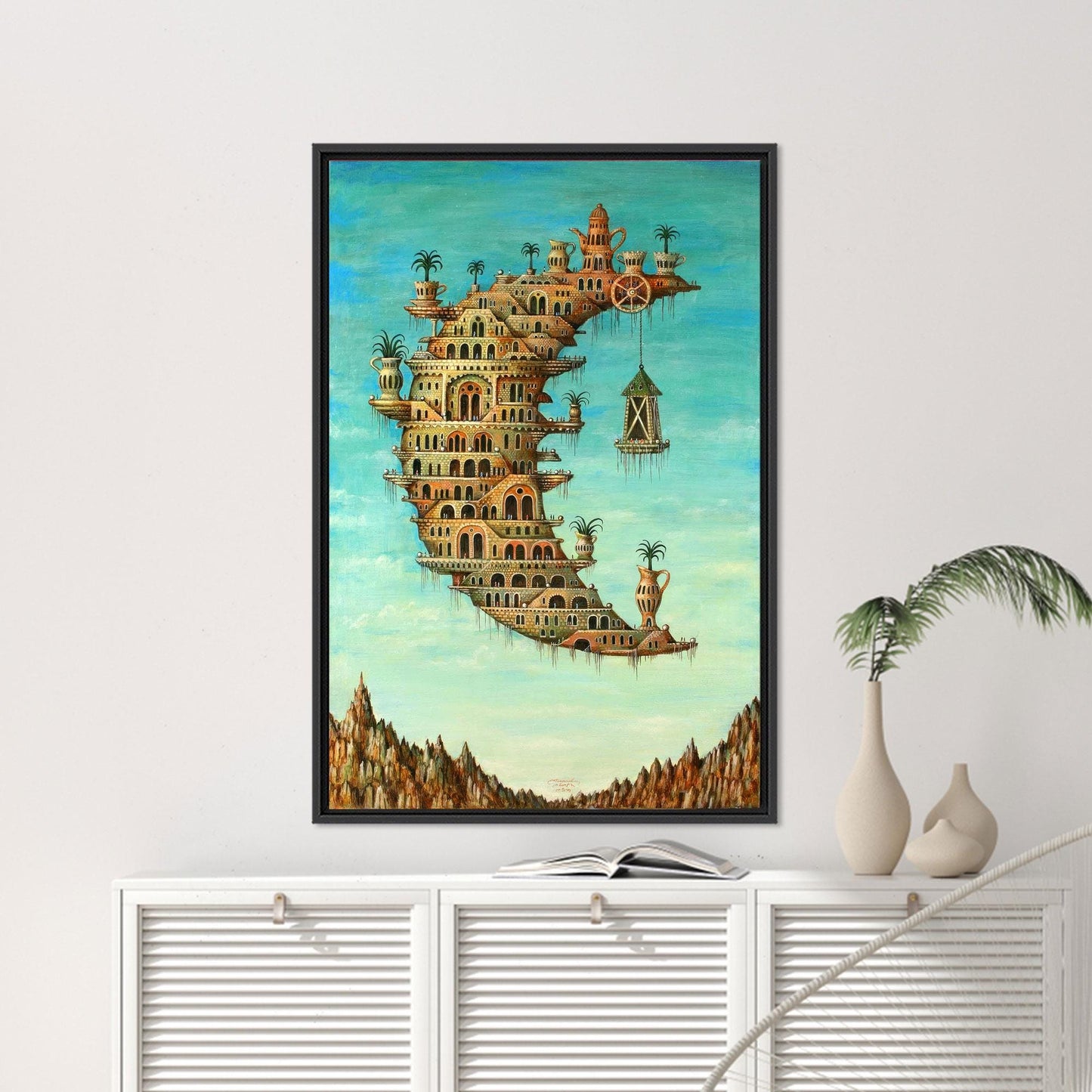 Fantasy Moon Building Surreal Crescent Canvas Print