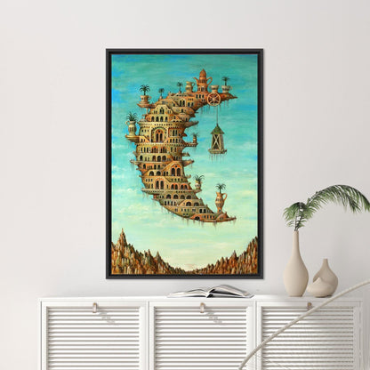 Fantasy Moon Building Surreal Crescent Canvas Print